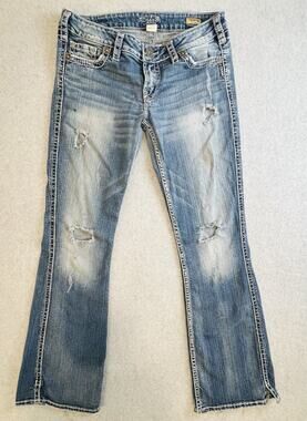Silver Jeans Jeans Womens 30x33 Twisted Bootcut Distressed Embroidered Pockets